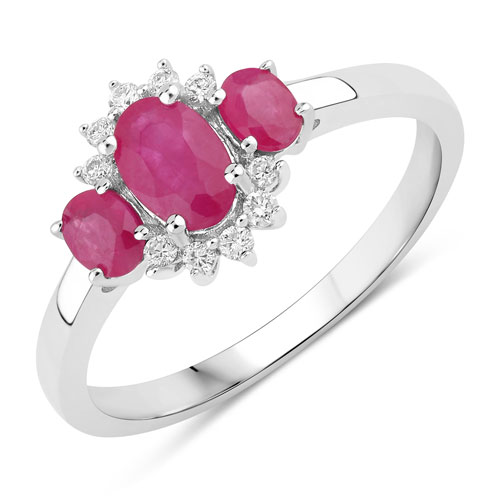 Ruby-1.02 Carat Genuine Mozambique Ruby and Lab Grown Diamond .925 Sterling Silver Ring