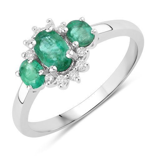 Emerald-0.84 Carat Genuine Zambian Emerald and Lab Grown Diamond .925 Sterling Silver Ring