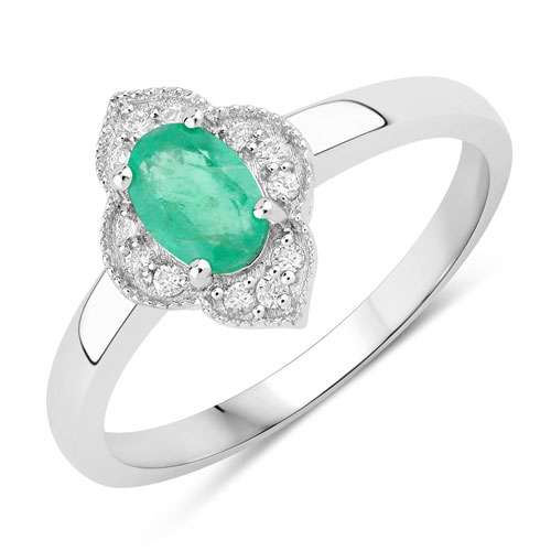 Emerald-0.53 Carat Genuine Zambian Emerald and Lab Grown Diamond .925 Sterling Silver Ring