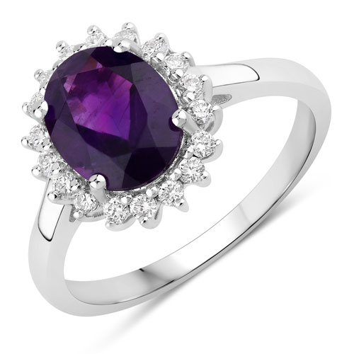 Amethyst-1.87 Carat Genuine Amethyst and Lab Grown Diamond .925 Sterling Silver Ring
