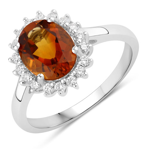 Citrine-1.97 Carat Genuine Madeira Citrine and Lab Grown Diamond .925 Sterling Silver Ring