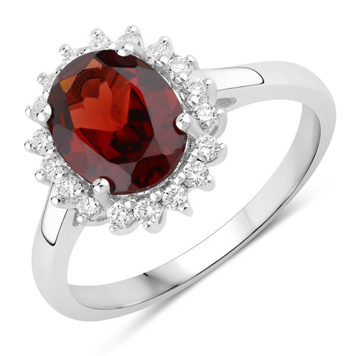 Garnet-2.27 Carat Genuine Mozambique Garnet and Lab Grown Diamond .925 Sterling Silver Ring