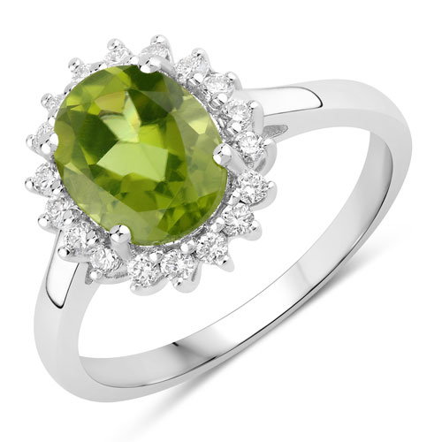 Peridot-1.97 Carat Genuine Peridot and Lab Grown Diamond .925 Sterling Silver Ring