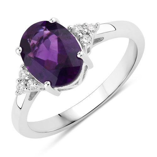 Amethyst-1.69 Carat Genuine Amethyst and Lab Grown Diamond .925 Sterling Silver Ring