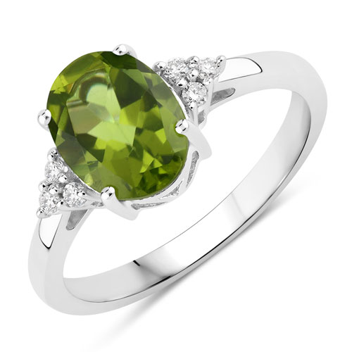 Peridot-1.79 Carat Genuine Peridot and Lab Grown Diamond .925 Sterling Silver Ring
