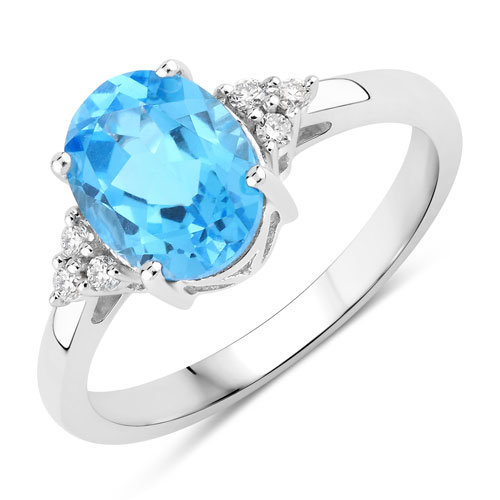 2.09 Carat Genuine Swiss Blue Topaz and Lab Grown Diamond .925 Sterling Silver Ring