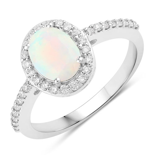 Opal-0.92 Carat Genuine Ethiopian Opal and Lab Grown Diamond .925 Sterling Silver Ring