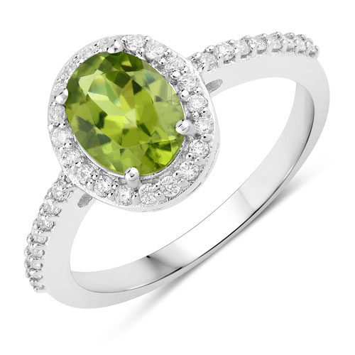 Peridot-1.37 Carat Genuine Peridot and Lab Grown Diamond .925 Sterling Silver Ring