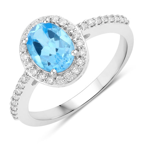 Rings-1.87 Carat Genuine Swiss Blue Topaz and Lab Grown Diamond .925 Sterling Silver Ring