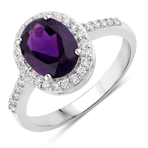 Amethyst-1.92 Carat Genuine Amethyst and Lab Grown Diamond .925 Sterling Silver Ring