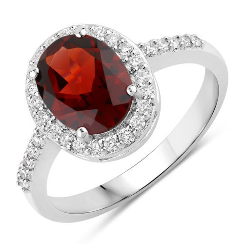 Garnet-2.32 Carat Genuine Mozambique Garnet and Lab Grown Diamond .925 Sterling Silver Ring