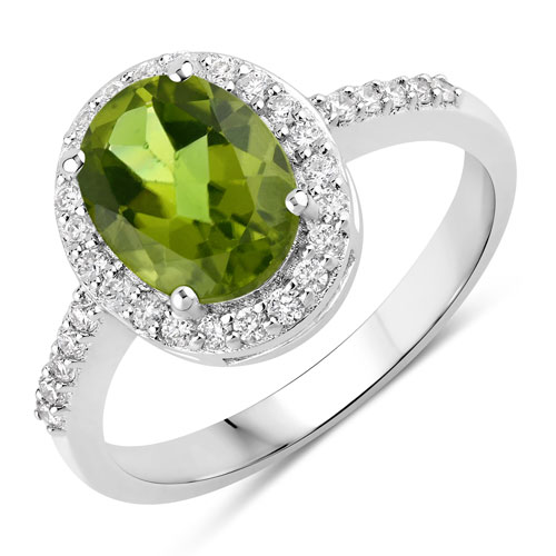 Peridot-2.02 Carat Genuine Peridot and Lab Grown Diamond .925 Sterling Silver Ring