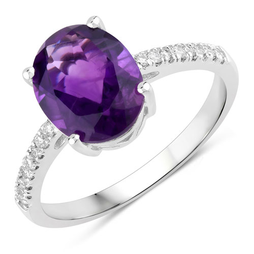 Amethyst-2.36 Carat Genuine Amethyst and Lab Grown Diamond .925 Sterling Silver Ring