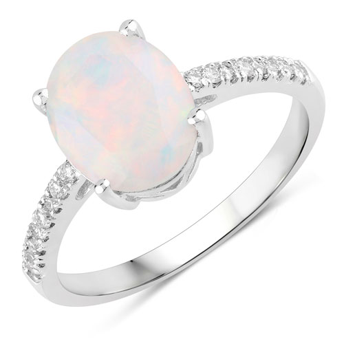 Opal-1.72 Carat Genuine Ethiopian Opal and Lab Grown Diamond .925 Sterling Silver Ring