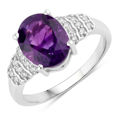 Amethyst-2.34 Carat Genuine Amethyst and Lab Grown Diamond .925 Sterling Silver Ring