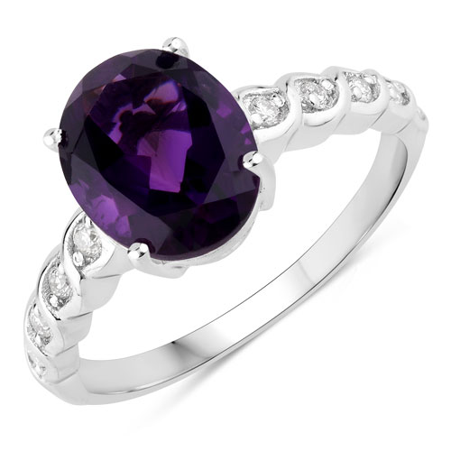 Amethyst-2.35 Carat Genuine Amethyst and Lab Grown Diamond .925 Sterling Silver Ring
