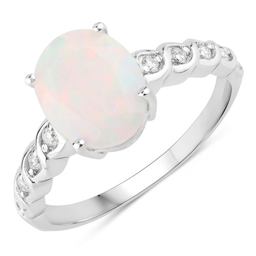 Opal-1.71 Carat Genuine Ethiopian Opal and Lab Grown Diamond .925 Sterling Silver Ring