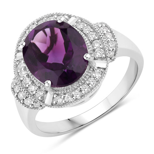 Amethyst-3.54 Carat Genuine Amethyst and Lab Grown Diamond .925 Sterling Silver Ring