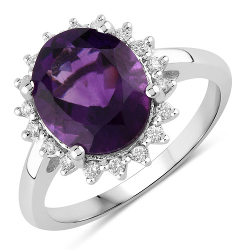 Amethyst-3.47 Carat Genuine Amethyst and Lab Grown Diamond .925 Sterling Silver Ring