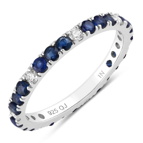 Sapphire-1.26 Carat Genuine Blue Sapphire and Lab Grown Diamond .925 Sterling Silver Ring