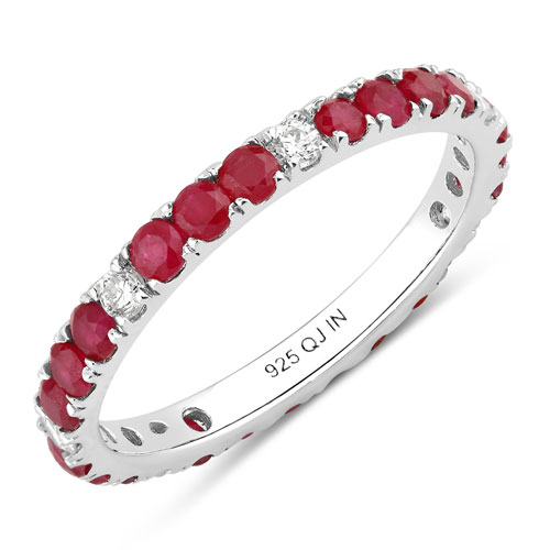 Ruby-1.26 Carat Genuine Mozambique Ruby and Lab Grown Diamond .925 Sterling Silver Ring