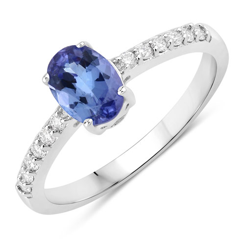 Tanzanite-0.93 Carat Genuine Tanzanite and Lab Grown Diamond .925 Sterling Silver Ring