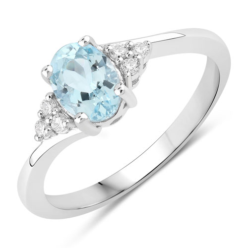 Rings-0.69 Carat Genuine Aquamarine and Lab Grown Diamond .925 Sterling Silver Ring