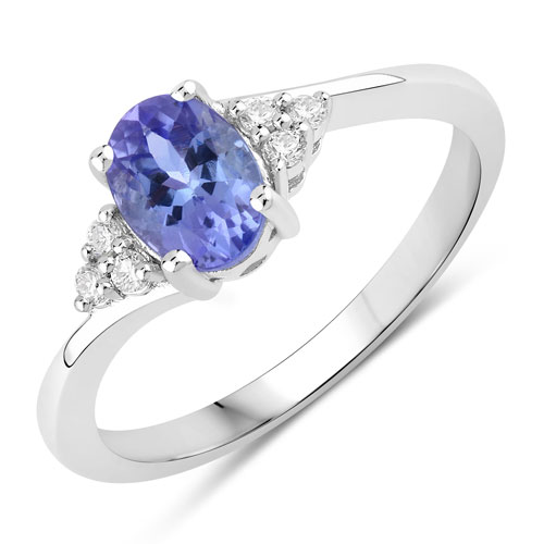 Tanzanite-0.84 Carat Genuine Tanzanite and Lab Grown Diamond .925 Sterling Silver Ring