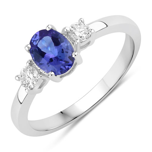 Tanzanite-0.95 Carat Genuine Tanzanite and Lab Grown Diamond .925 Sterling Silver Ring
