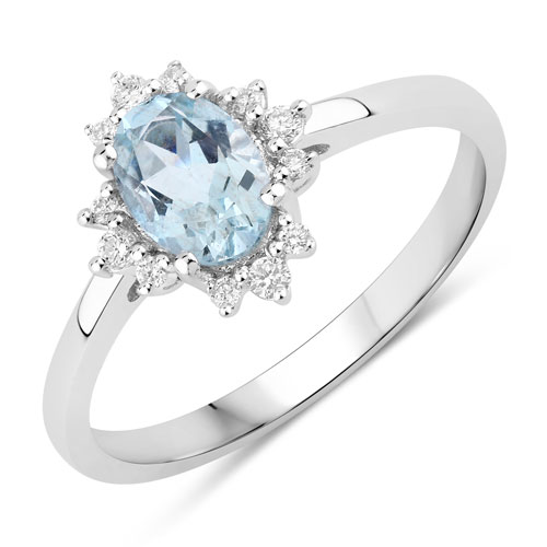Rings-0.72 Carat Genuine Aquamarine and Lab Grown Diamond .925 Sterling Silver Ring