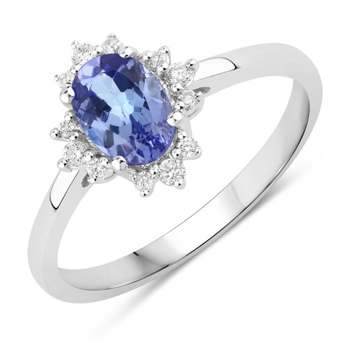 Tanzanite-0.87 Carat Genuine Tanzanite and Lab Grown Diamond .925 Sterling Silver Ring