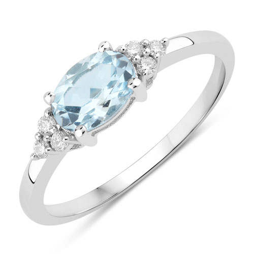 Rings-0.69 Carat Genuine Aquamarine and Lab Grown Diamond .925 Sterling Silver Ring