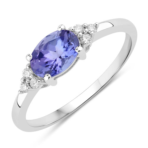 Tanzanite-0.84 Carat Genuine Tanzanite and Lab Grown Diamond .925 Sterling Silver Ring