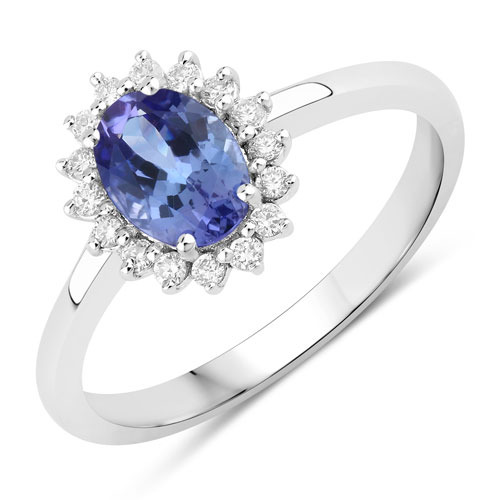 Tanzanite-0.91 Carat Genuine Tanzanite and Lab Grown Diamond .925 Sterling Silver Ring