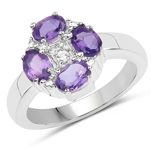 Amethyst-1.38 Carat Genuine Amethyst and White Topaz .925 Sterling Silver Ring