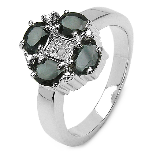 2.02 Carat Genuine Black Sapphire & White Topaz .925 Sterling Silver Ring