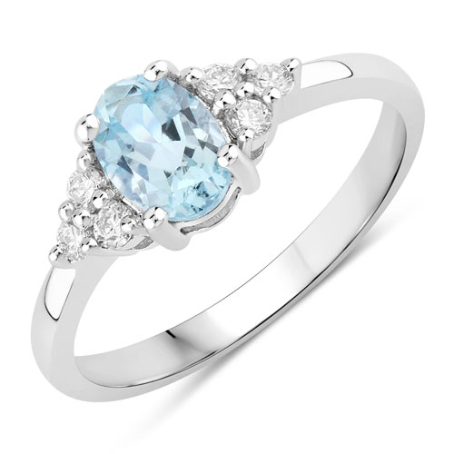 Rings-0.75 Carat Genuine Aquamarine and Lab Grown Diamond .925 Sterling Silver Ring