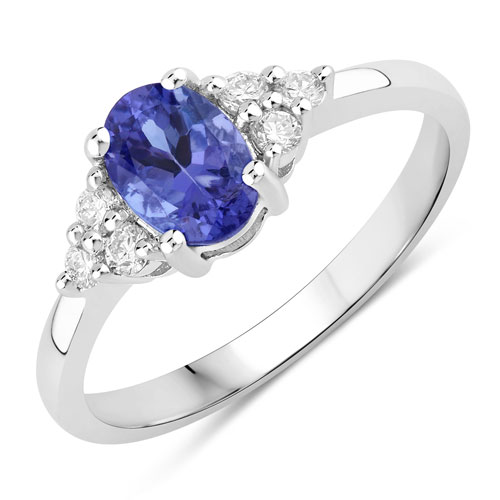 Tanzanite-0.90 Carat Genuine Tanzanite and Lab Grown Diamond .925 Sterling Silver Ring