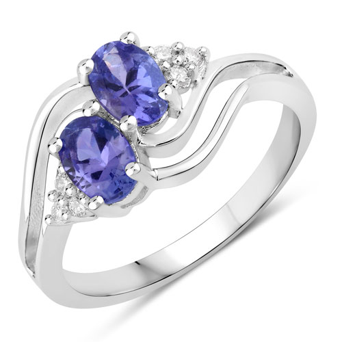 Tanzanite-0.97 Carat Genuine Tanzanite and Lab Grown Diamond .925 Sterling Silver Ring