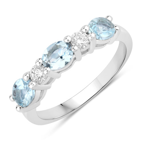 Rings-1.07 Carat Genuine Aquamarine and Lab Grown Diamond .925 Sterling Silver Ring
