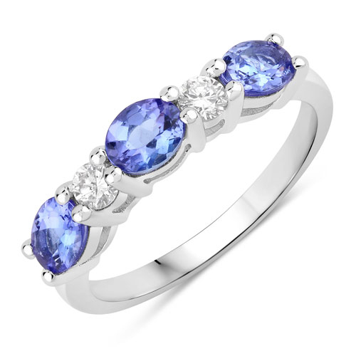 Tanzanite-1.19 Carat Genuine Tanzanite and Lab Grown Diamond .925 Sterling Silver Ring