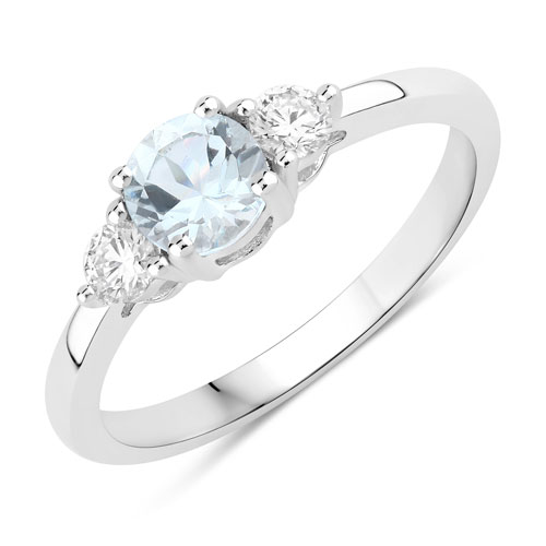 Rings-0.60 Carat Genuine Aquamarine and Lab Grown Diamond .925 Sterling Silver Ring