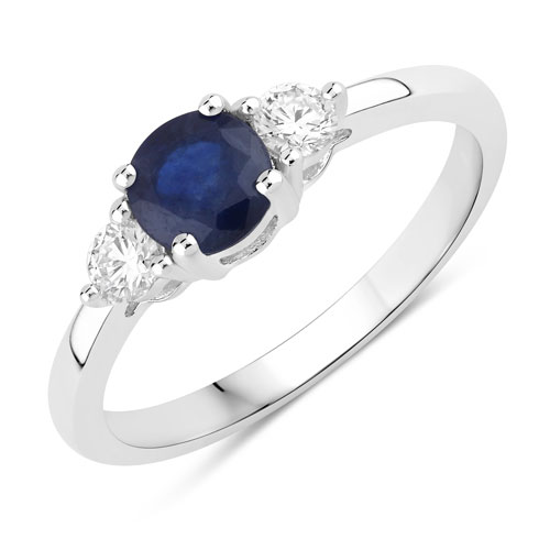 Sapphire-0.87 Carat Genuine Blue Sapphire and Lab Grown Diamond .925 Sterling Silver Ring