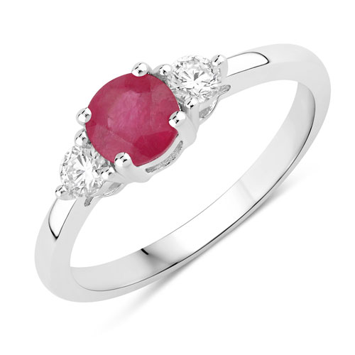 Ruby-0.77 Carat Genuine Mozambique Ruby and Lab Grown Diamond .925 Sterling Silver Ring