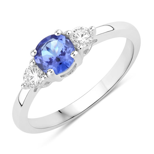Tanzanite-0.69 Carat Genuine Tanzanite and Lab Grown Diamond .925 Sterling Silver Ring