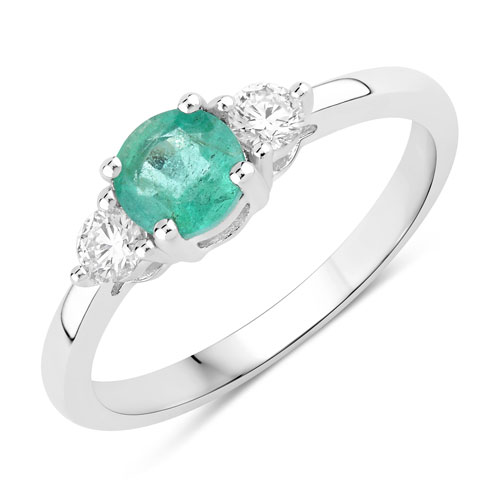 Emerald-0.64 Carat Genuine Zambian Emerald and Lab Grown Diamond .925 Sterling Silver Ring