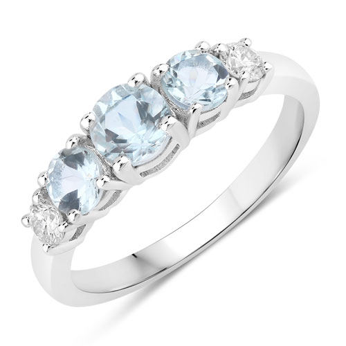 Rings-1.04 Carat Genuine Aquamarine and Lab Grown Diamond .925 Sterling Silver Ring