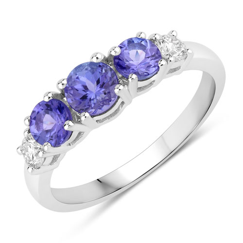 Tanzanite-1.15 Carat Genuine Tanzanite and Lab Grown Diamond .925 Sterling Silver Ring