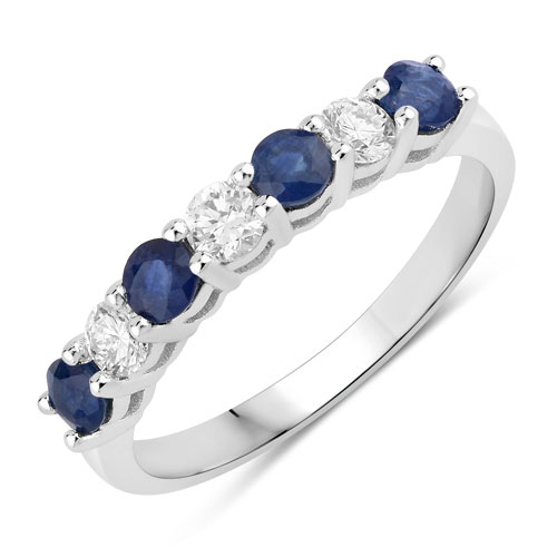 Sapphire-0.85 Carat Genuine Blue Sapphire and Lab Grown Diamond .925 Sterling Silver Ring