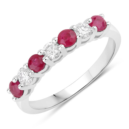 Ruby-0.85 Carat Genuine Mozambique Ruby and Lab Grown Diamond .925 Sterling Silver Ring